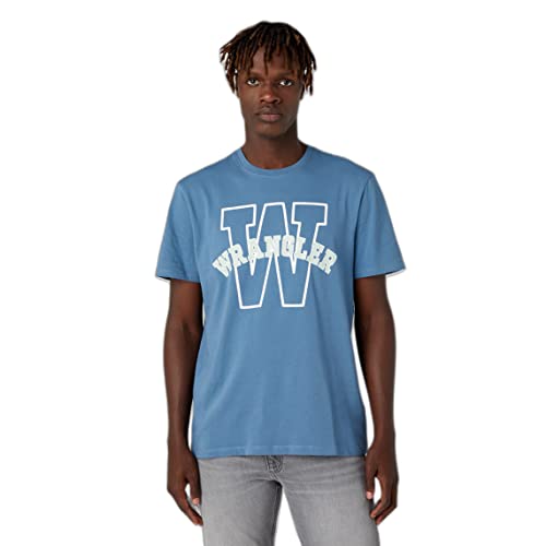 Wrangler Męski t-shirt graficzny, niebieski Captains Blue, rozmiar M, Captains Blue, M