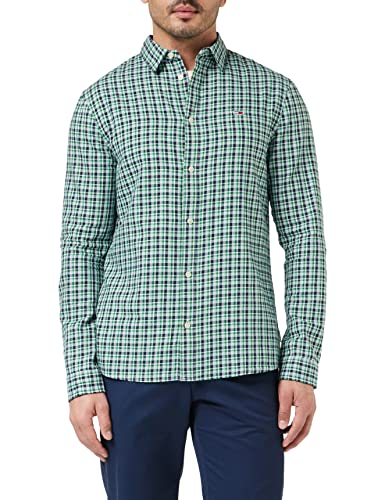 Tommy Jeans Męska koszula z długim rękawem Essential Check Slim Fit Casual Shirt, Zielony malachit/Multi Check, S