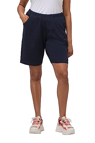 Ulla Popken Damskie szorty z dżerseju, kieszenie, elastyczny ściągacz bermudy, granatowy, 50W / 32L