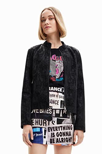 Desigual Damski damski tkany płaszcz PU, Czarny, S