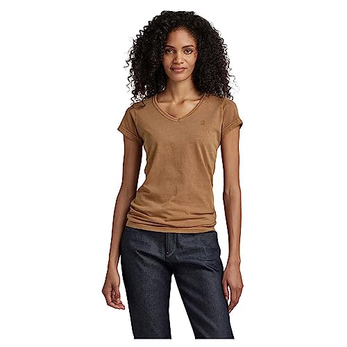 G-STAR RAW Women's Eyben Stripe Slim V-Neck Top T-Shirt brązowy (Chipmunk gd D21314-B059-D834), XS, brązowy (Chipmunk Gd D21314-b059-d834), XS