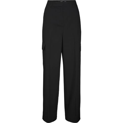 Bestseller A/S Damskie spodnie VMZELDA HR Straight Cargo Pant NOOS, czarne, 42/32, Schwarz, 42W / 32L