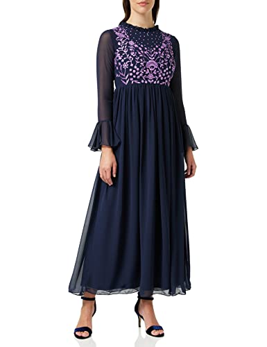 Frock and Frill Damska haftowana sukienka gorsetowa w kwiaty na specjalne okazje, granatowa, 10