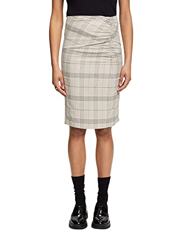 ESPRIT Collection Spódnica ołówkowa w kratkę z marszczonymi detalami, Light Taupe, 40