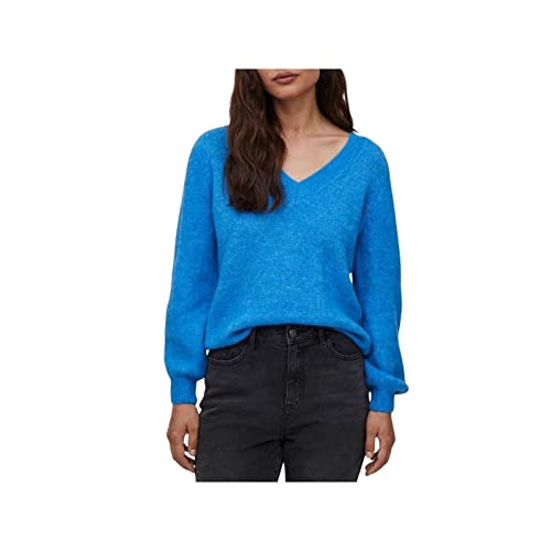 Vila Damski sweter VIJAMINA REV V-Neck L/S Knit TOP-NOOS dzianinowy sweter, French Blue/Szczegóły: melanż, XL, French Blue/Szczegóły: melanż, XL
