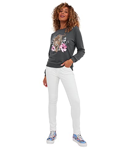 Joe Browns Damska bluza z grafiką w panterkę oversize, miękka, przytulna, szara, 10, szary, 36