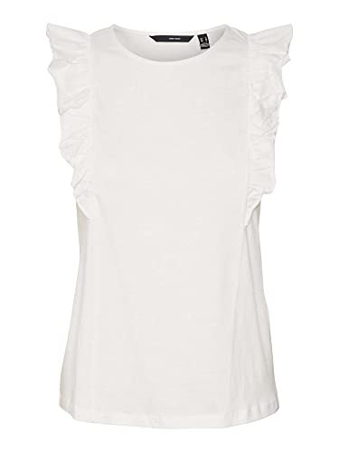 VERO MODA Women's VMEMILY SL Frill JRS Top, Snow White, S, Snow White, S