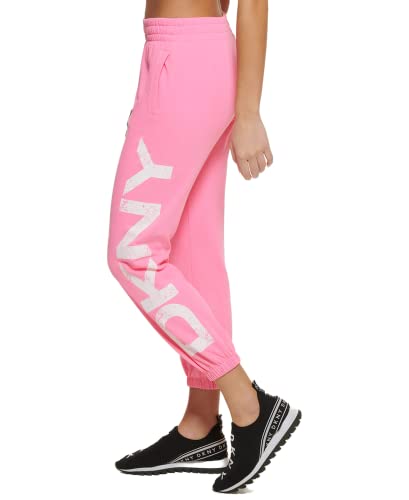 DKNY Sportowe damskie spodnie dresowe z logo Jogger Laser Pink, L