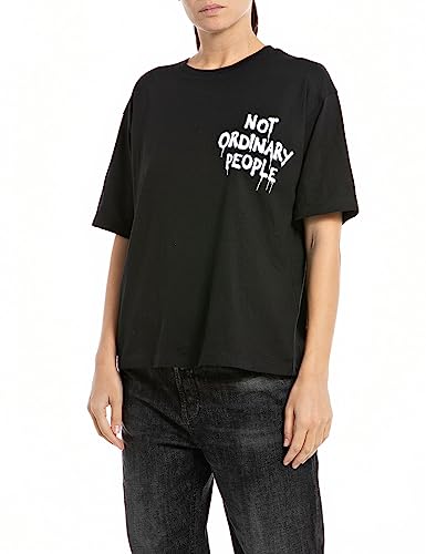 Replay koszulka damska boxy fit, 098 BLACK, XXS