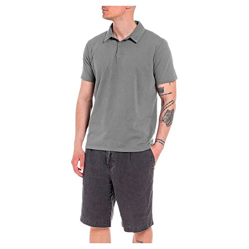 Replay Męska koszulka polo z krótkim rękawem z bawełny, 319 Steel Grey, M