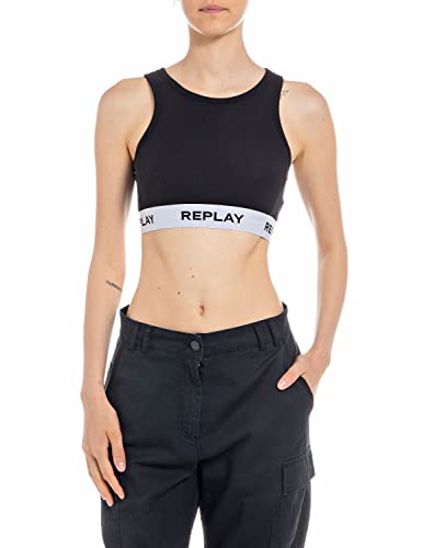 Replay Damska koszulka na ramiączkach W3782, 098 czarna, XS, 098 BLACK, XS