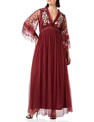 Frock and Frill Damska haftowana sukienka w kwiaty na specjalne okazje, jagodowa, 8