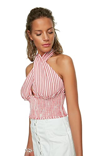 Trendyol Women's pleciona bluzka z czerwonymi paskami z kamienia szlachetnego, bluzka, czerwona, 42
