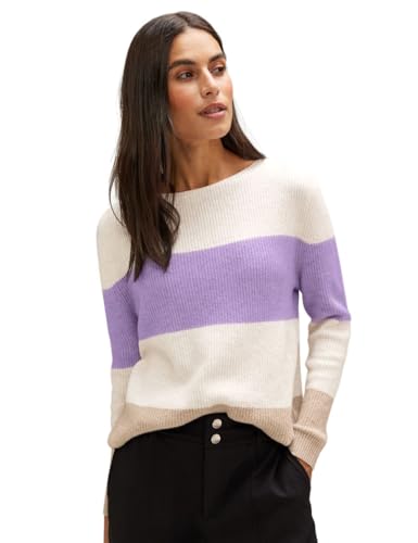 Street One Damski sweter z dzianiny w paski, Soft Pure Lilac Melange, 42
