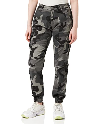 Urban Classics Damskie spodnie z wysokim stanem, Camo Cargo, damskie spodnie cargo o wyglądzie moro, dostępne w wielu wariantach kolorystycznych, Dark Camo, 31
