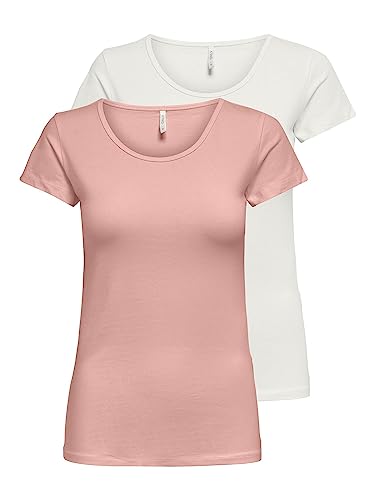 ONLY Damska koszulka, Misty Rose/Pack: Cloud Dancer, L