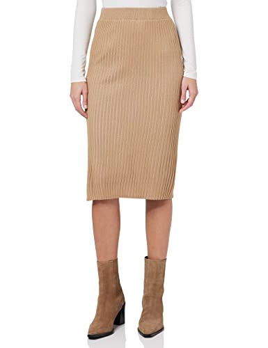 Bestseller A/S Damska spódnica VVMWILLOW Below Knee Rib GA prążkowana spódnica, Tigers Eye/Stripes: W. Birch, S