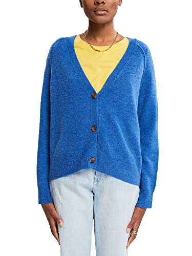 ESPRIT Z wełną: kardigan z dekoltem w serek, jasnoniebieski, XL