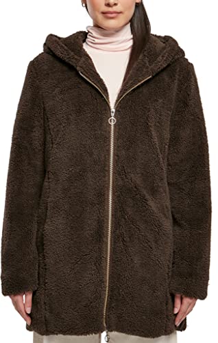 URBAN CLASSICS damska kurtka z kapturem Sherpa, normalny krój, długi rękaw, 2 kieszenie boczne, 100% poliester, kolory : czarny, beżowy, rozmiary: XS - XL, br?zowy, L