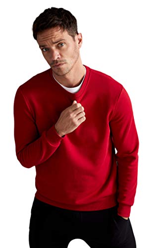 DeFacto Sweter z długim rękawem męski - okrągły dekolt bluza męska (czerwona, S), czerwony, S