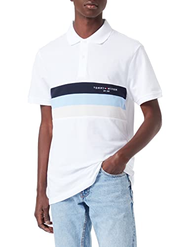 Tommy Hilfiger Męska koszulka polo w bloki kolorów Slim S/S, biały, L