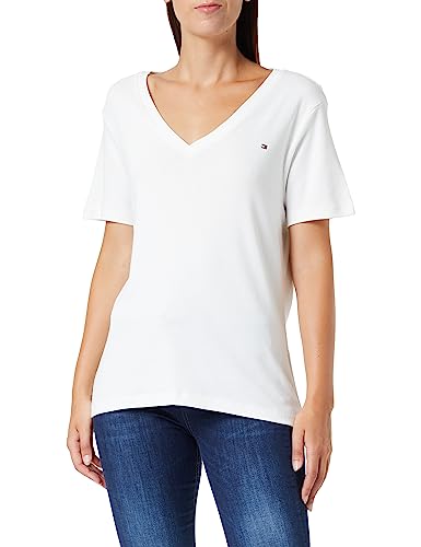 Tommy Hilfiger Damskie dzianinowe topy CRV Slim Cody Rib V Ss S/S, Ecru, 48