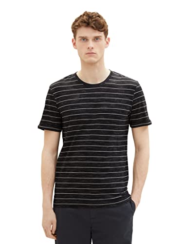 TOM TAILOR T-shirt męski w paski, 29781 - Black White Inject Stripe, XXL