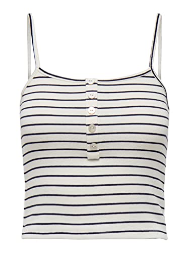 ONLY Women's ONLNESSA S/L Short Button Stripe JRS Top, Night Sky/Stripes:Cloud Dancer, S, Night Sky/Stripes:cloud Dancer, S