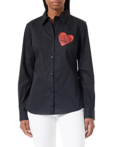 Love Moschino Damska koszulka slim fit z długim rękawem z nadrukiem czerwonego serca, czarny, 40