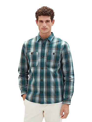 TOM TAILOR Męska koszula z wzorem w kratę, 30743-Deep Green Grey Grindle Check, S