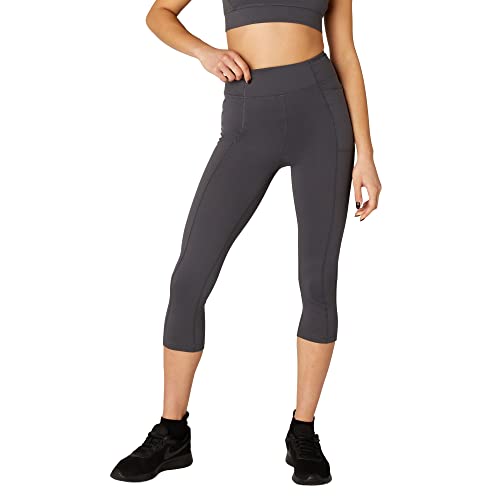 FM London Legginsy do siłowni z kieszeniami z wysokim stanem Legginsy damskie pełnej długości i capri bez szwu legginsy fitness i jogi, Grigio (Magnes Węgla Capri), L
