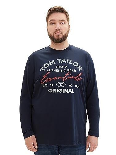 TOM TAILOR Męska koszulka z długim rękawem z nadrukiem logo z bawełny, 10668-sky Captain Blue, 4XL