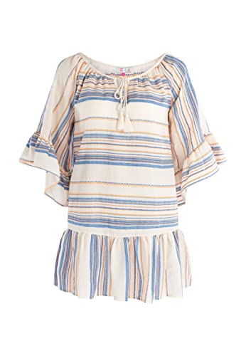 IZIA Damska sukienka mini w paski, Pomarańczowy, niebieski, wełniany biały, L