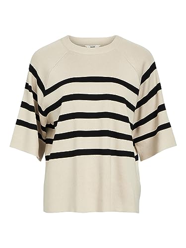 Object Damski sweter z dzianiny w paski, Sandshell/Stripes:black, XS