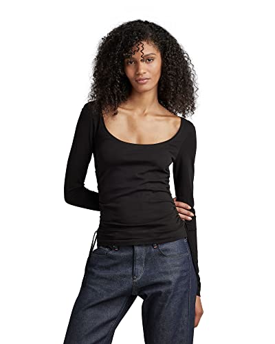 G-STAR RAW Damska koszulka z długim rękawem, regulowana Slim deep Scoop, czarna (dk Black D266-6484), S, Czarny (Dk Black D266-6484), S