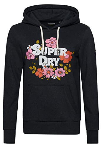 Superdry Vintage Floral Scripted Hood Bluza damska, Marl Czarny Marl, 32