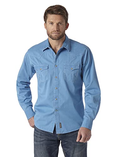 Wrangler Męska koszula z długim rękawem w stylu retro z dwiema kieszeniami, Jasnoniebieski, XL