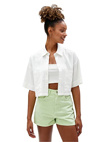 Koton Damska koszulka z tkaniny Viskon Mix Pocket Detail Crop Shirt, biały (000), 36