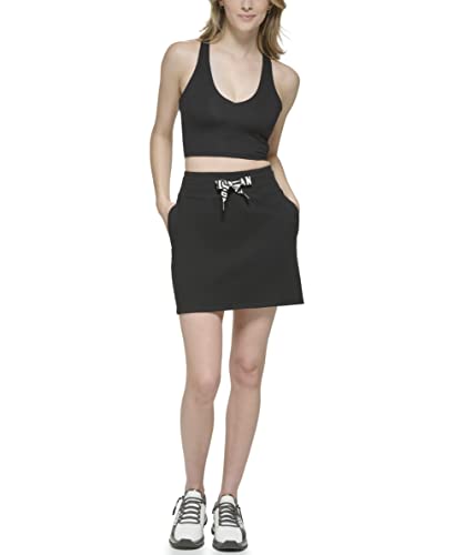 DKNY Damska sportowa spódnica z dwoma odcieniami z logo Drawcord, czarny, XS