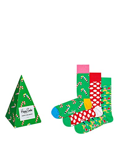 Happy Socks Holiday Tree Gift Box, kolorowe i zabawne, Skarpety dla kobiet i mężczyzn, Zielony-Czerwony-Biały 3 pary (41-46)