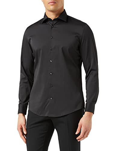 Seidensticker Męska koszula biznesowa – koszula bez prasowania o wąskim kroju – slim – długi rękaw – kołnierz kent – mieszanka syntetyków, czarny, 43