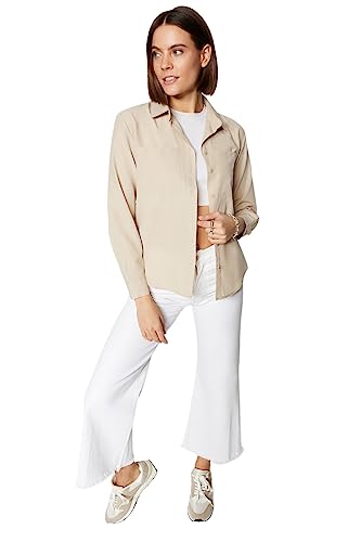 Trendyol Damska koszula oversize Basic Shirt Collar Tkana Koszula, Kamień, 38, KAMIEŃ, 64