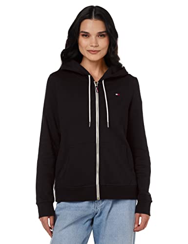 Tommy Hilfiger Damska bluza z kapturem z zamkiem błyskawicznym z zamkiem błyskawicznym, Czarny, L