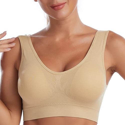 ASDRTB Damski biustonosz sportowy na cały dzień Comfort Strappy Longline Yoga ze zdejmowanymi miseczkami, Kolor skóry, Mus