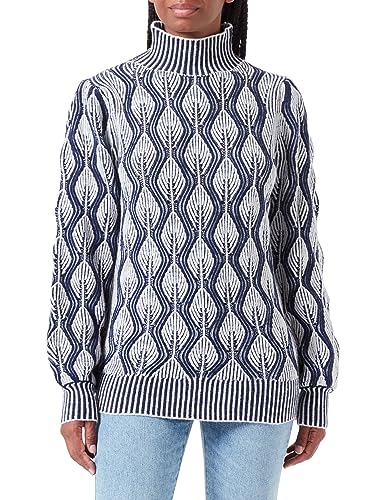 Sidona Damski sweter z dzianiny 10430494, biały wełniany niebieski, XS/S, Wełna biała, niebieska, XS-S