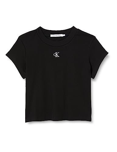 Calvin Klein Jeans Damska koszulka dziecięca z dzianiny Ck Rib S/S, Ck czarny, XXL