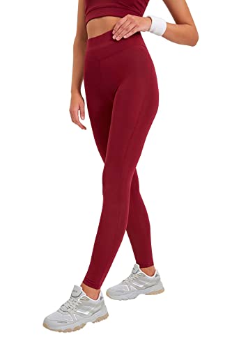 Trendyol Burgundy Roller Sportowe Tights Damskie Spodnie do Jogi, Burgundy, XS