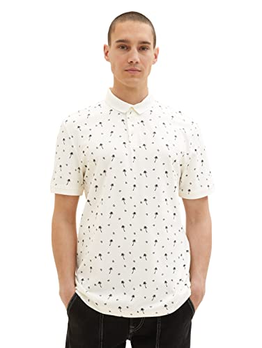 TOM TAILOR Denim Męska koszulka polo 1036404, 31910-White Black Mini Palm Paisley, XL, 31910 - White Black Mini Palm Paisley, XL