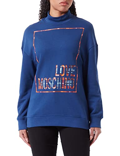 Love Moschino Damska bluza z wysokim dekoltem z logo z błyszczącym, niebieska, 40, niebieski, 40