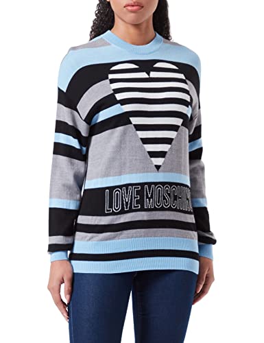 Love Moschino Damski sweter z długim rękawem i logo Intarsia Intarsia, Black Grey Sky, 42